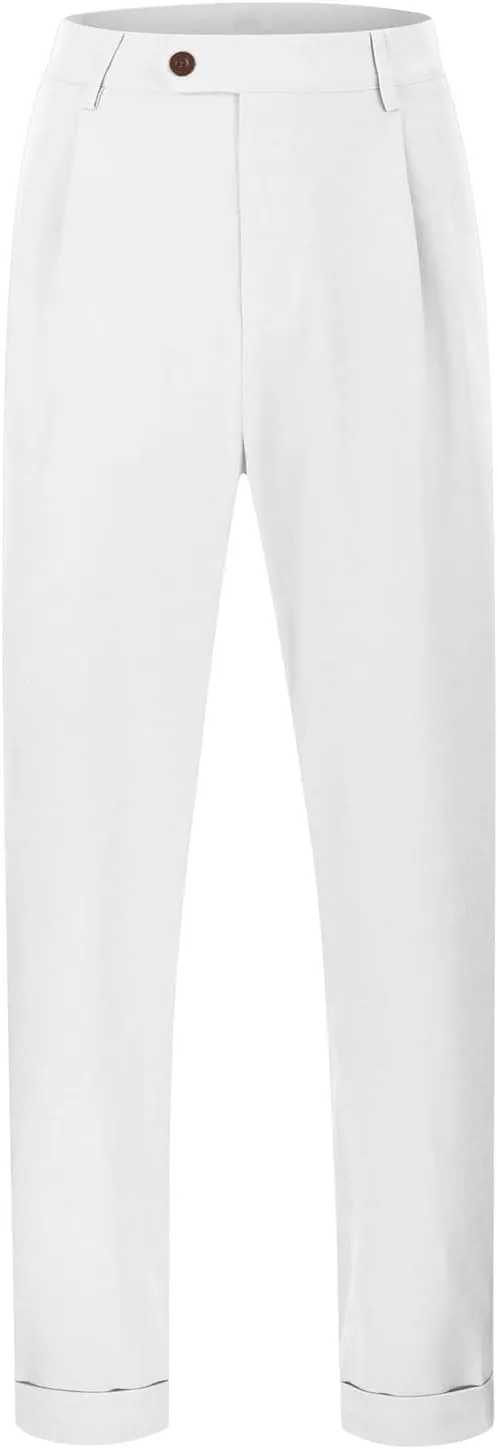 Mens Casual Pants Elastic Waist Loose Fit Lightweight Pleated Slacks Summer Beach Yoga Trousers, Tactical Pants for Men