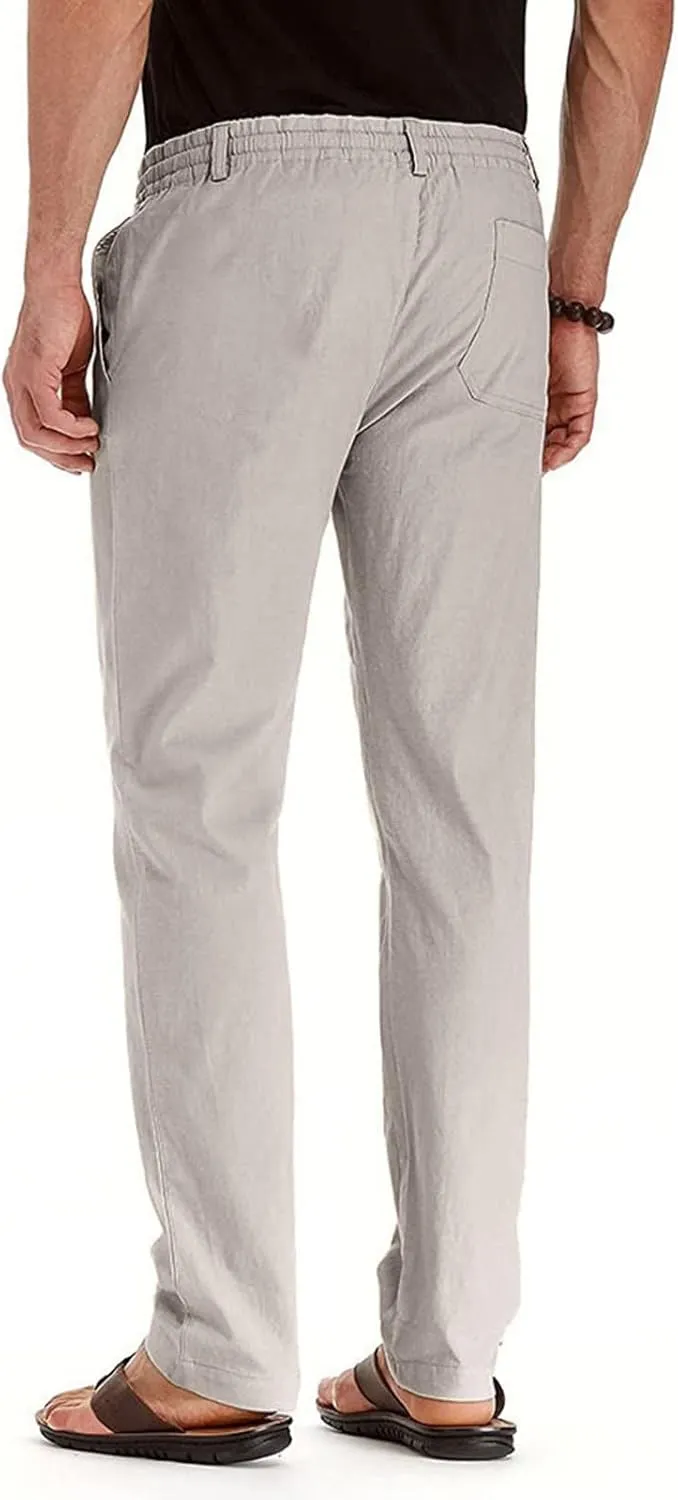 Men's Casual Pants, Waffle Linen Pants, Lightweight Sweatpants Open Bottom Lounge Joggers, Loose Fit Beach Summer Pants