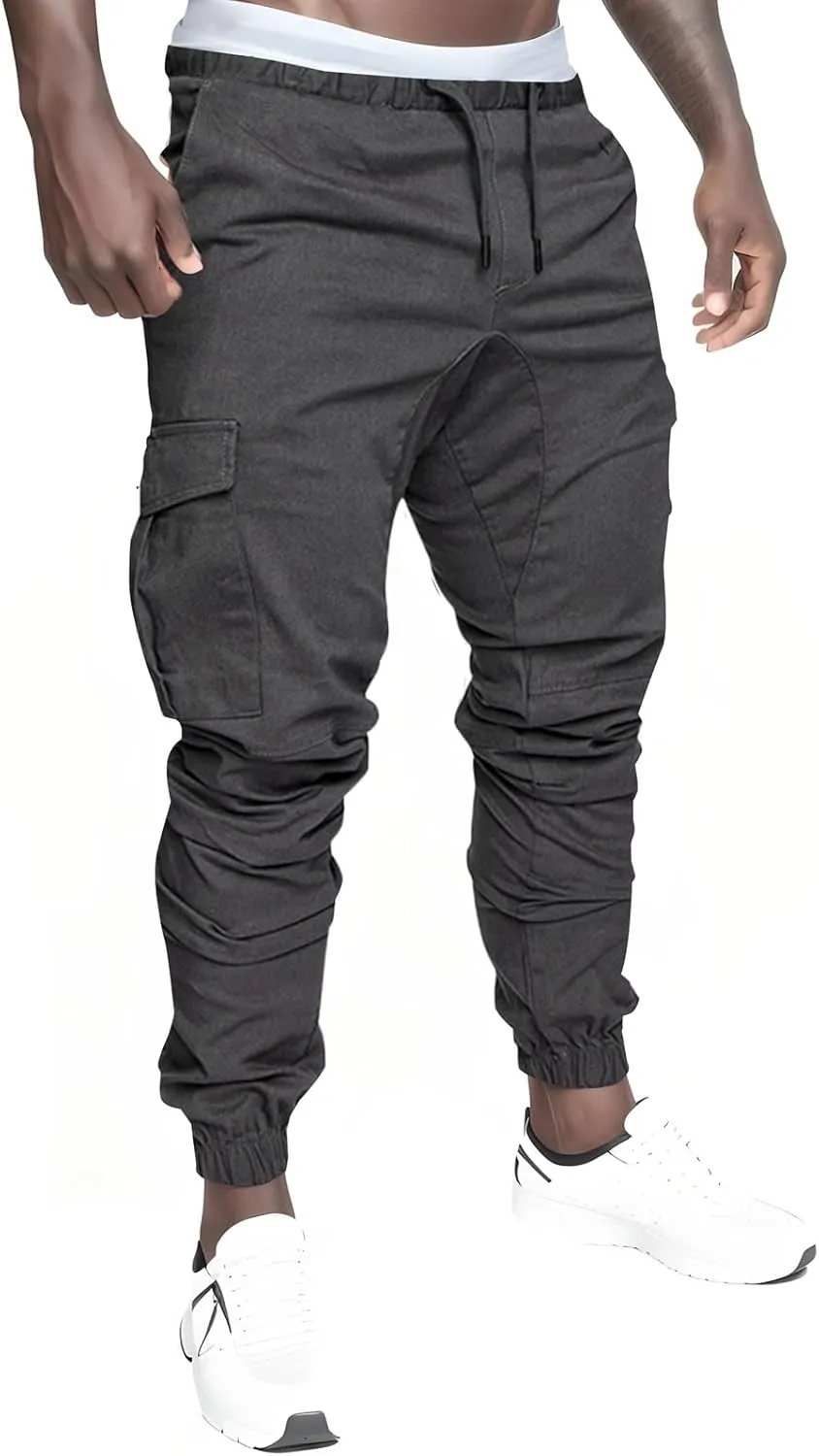 Men's Casual Solid Color Sweatpants Multi Pockets Pants Hiking Athletic Trousers Outdoor Wearing Pants with Pockets