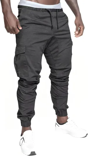 Men's Casual Solid Color Sweatpants Multi Pockets Pants Hiking Athletic Trousers Outdoor Wearing Pants with Pockets