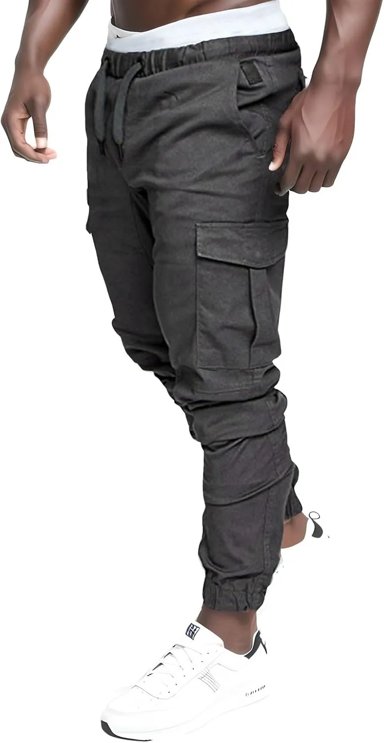 Men's Casual Solid Color Sweatpants Multi Pockets Pants Hiking Athletic Trousers Outdoor Wearing Pants with Pockets