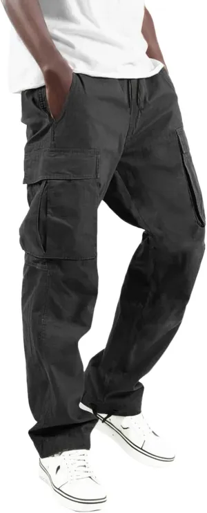 Men's Causal Wide Leg Cargo Pants Athletic Pants Loose-Fit Classic Lightweight Comfy Daily Wear with Multi-Pocket