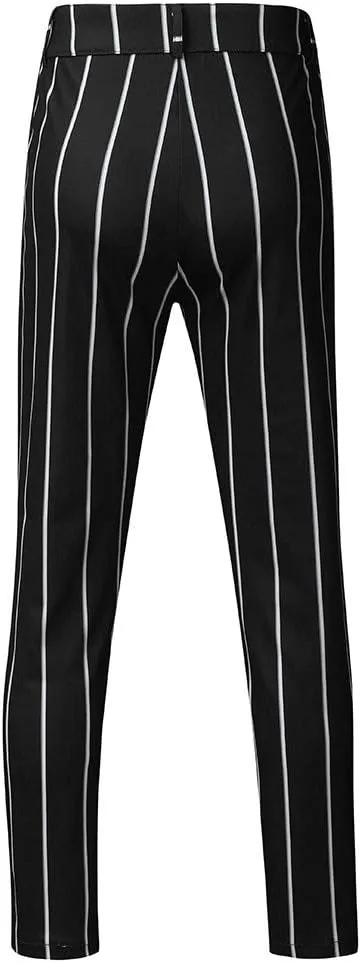 Mens Chinos Slim Fit Stretch Flat-Front Skinny Dress Pants, Plaid Print Zipper Up Long Lightweight Pants Trousers