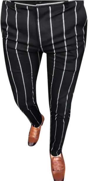 Mens Chinos Slim Fit Stretch Flat-Front Skinny Dress Pants, Plaid Print Zipper Up Long Lightweight Pants Trousers