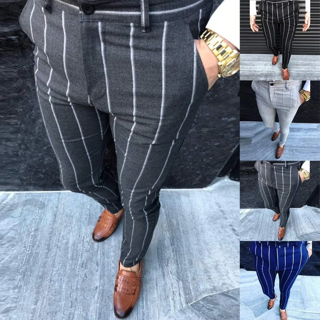 Mens Chinos Slim Fit Stretch Flat-Front Skinny Dress Pants, Plaid Print Zipper Up Long Lightweight Pants Trousers