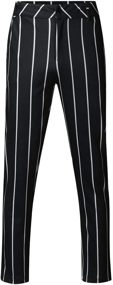 Mens Chinos Slim Fit Stretch Flat-Front Skinny Dress Pants, Plaid Print Zipper Up Long Lightweight Pants Trousers