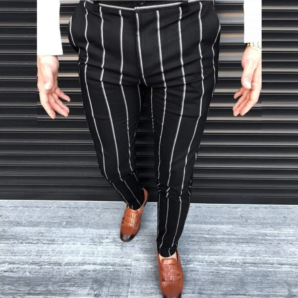 Mens Chinos Slim Fit Stretch Flat-Front Skinny Dress Pants, Plaid Print Zipper Up Long Lightweight Pants Trousers