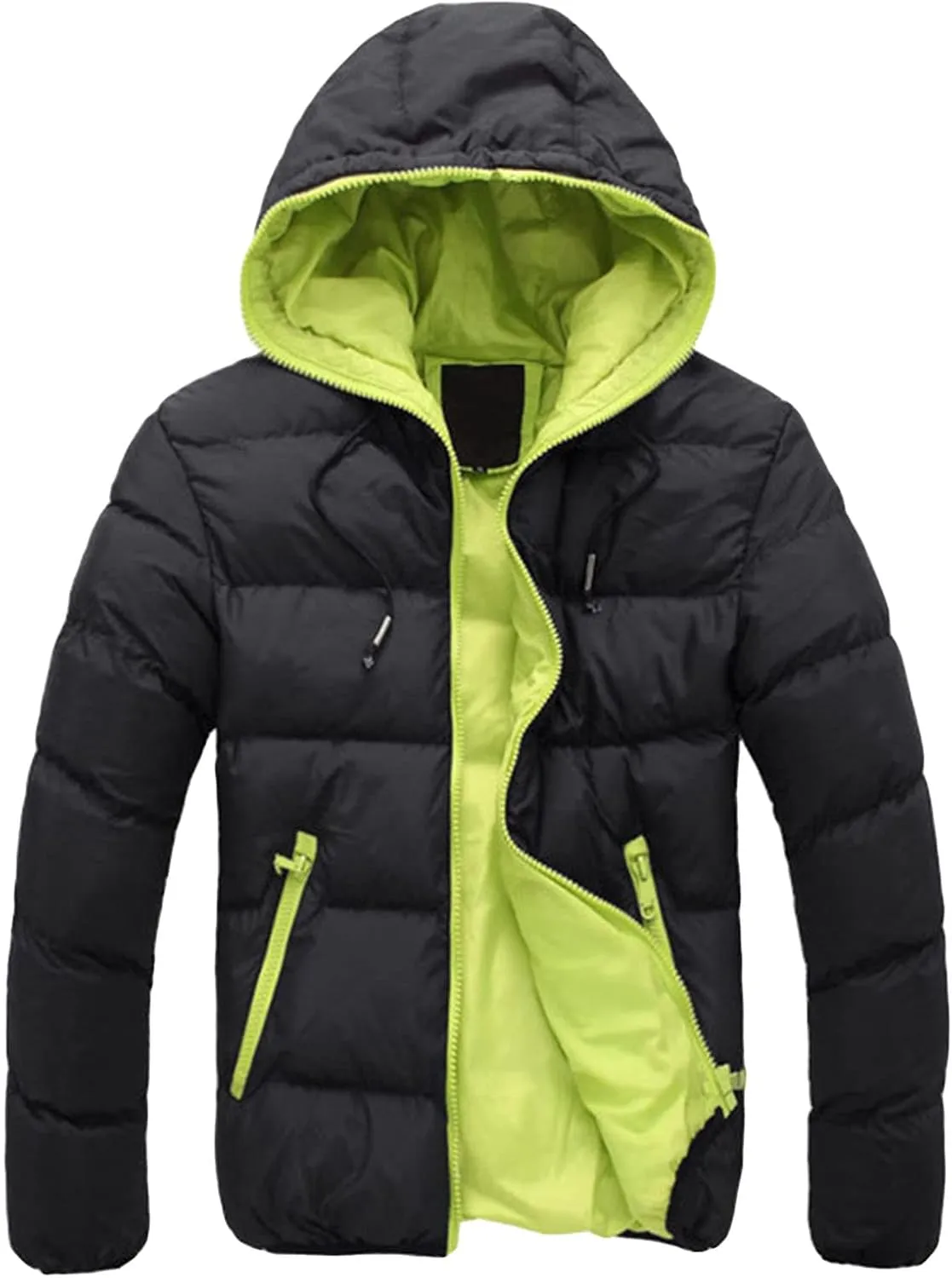 Men's Color Winter Hooded Jacket Casual Warm Cotton-Padded Jacket Coat Male Quilted Thick Hooded Jacket With Hood