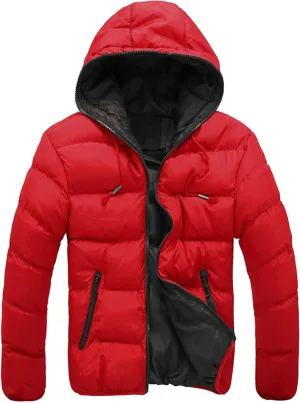 Men's Color Winter Hooded Jacket Casual Warm Cotton-Padded Jacket Coat Male Quilted Thick Hooded Jacket With Hood
