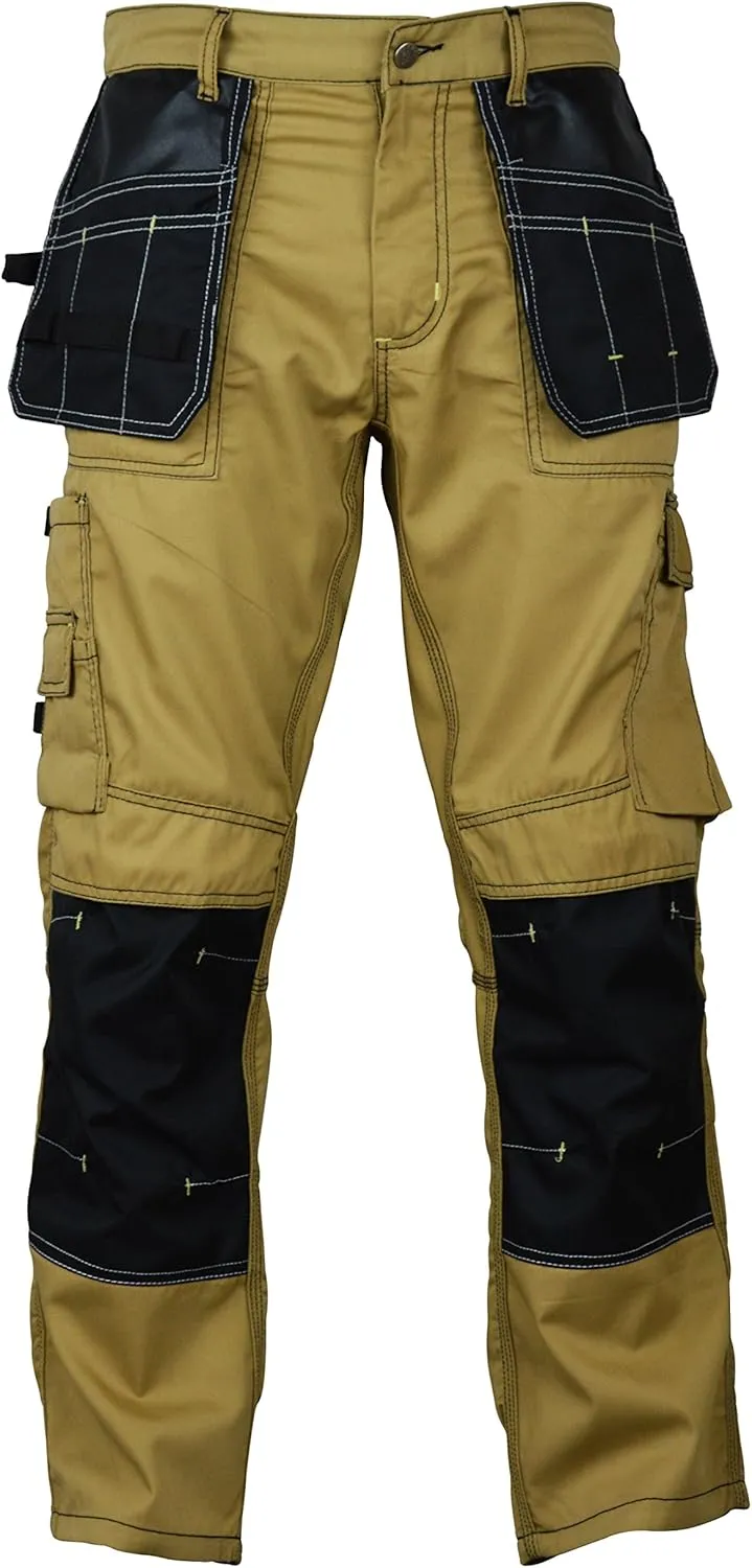 Men's Construction Pants with Cordura Knees Reinforced Carpenter Work Pants Tactical Workwear Cargo Safety Trousers