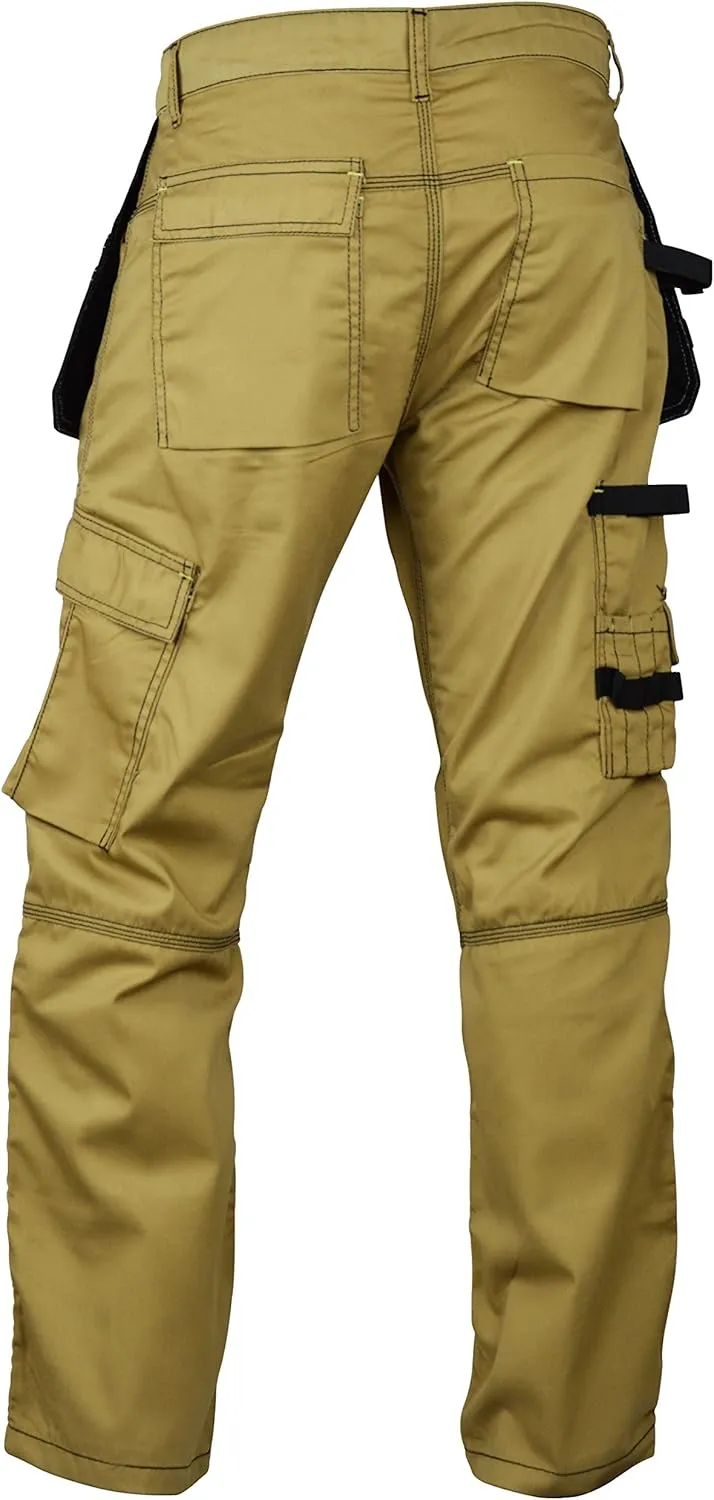 Men's Construction Pants with Cordura Knees Reinforced Carpenter Work Pants Tactical Workwear Cargo Safety Trousers