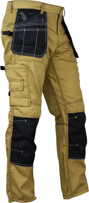 Men's Construction Pants with Cordura Knees Reinforced Carpenter Work Pants Tactical Workwear Cargo Safety Trousers