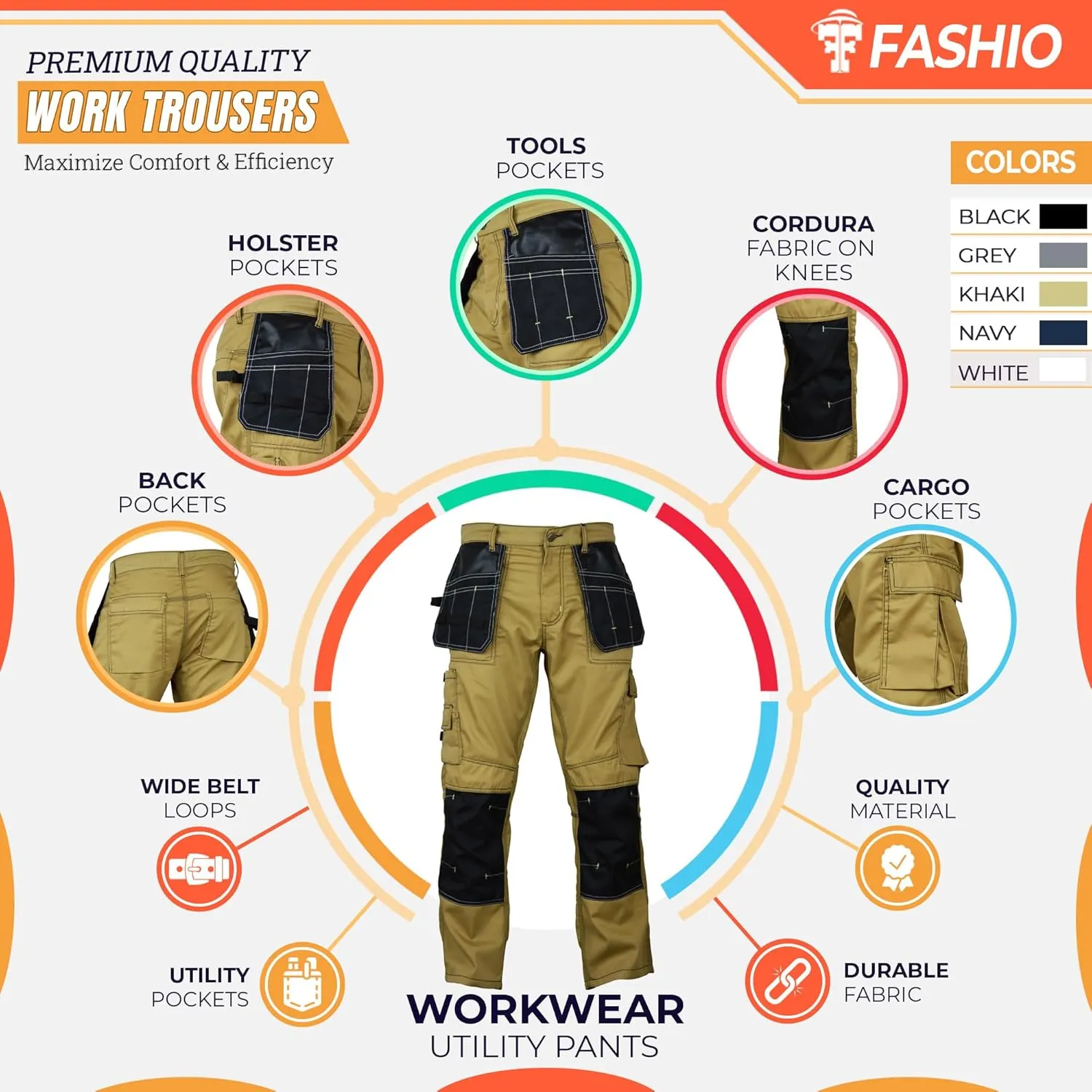 Men's Construction Pants with Cordura Knees Reinforced Carpenter Work Pants Tactical Workwear Cargo Safety Trousers