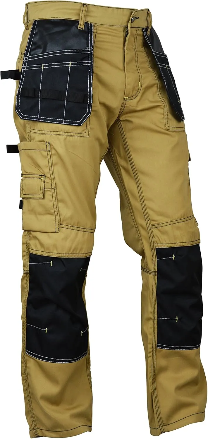 Men's Construction Pants with Cordura Knees Reinforced Carpenter Work Pants Tactical Workwear Cargo Safety Trousers