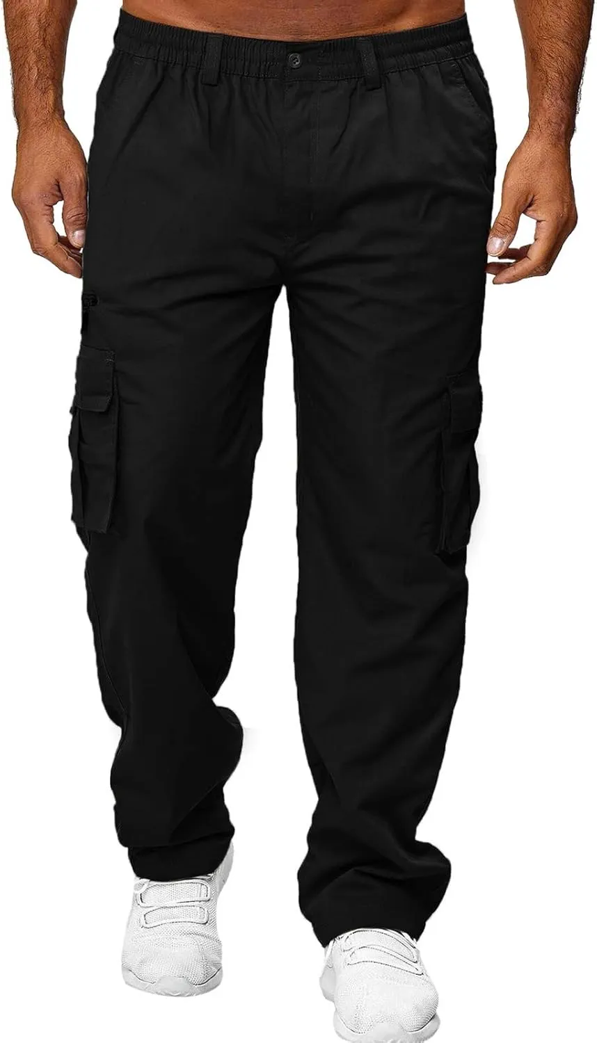 Men's Corduroy Cargo Pants, Baggy Sweatpants, Casual Hip Hop Pants Loose Fit Elastic Waist Drawstring Trousers