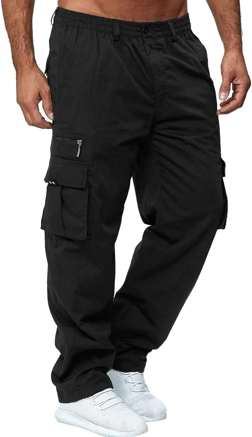 Men's Corduroy Cargo Pants, Baggy Sweatpants, Casual Hip Hop Pants Loose Fit Elastic Waist Drawstring Trousers