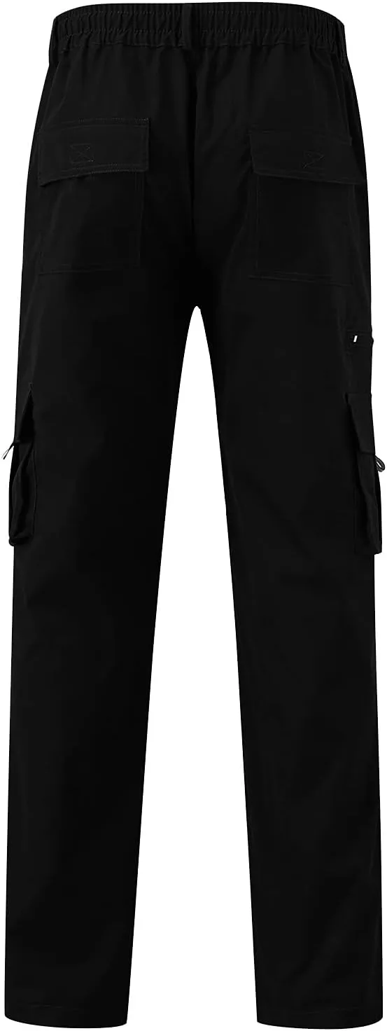 Men's Corduroy Cargo Pants, Baggy Sweatpants, Casual Hip Hop Pants Loose Fit Elastic Waist Drawstring Trousers