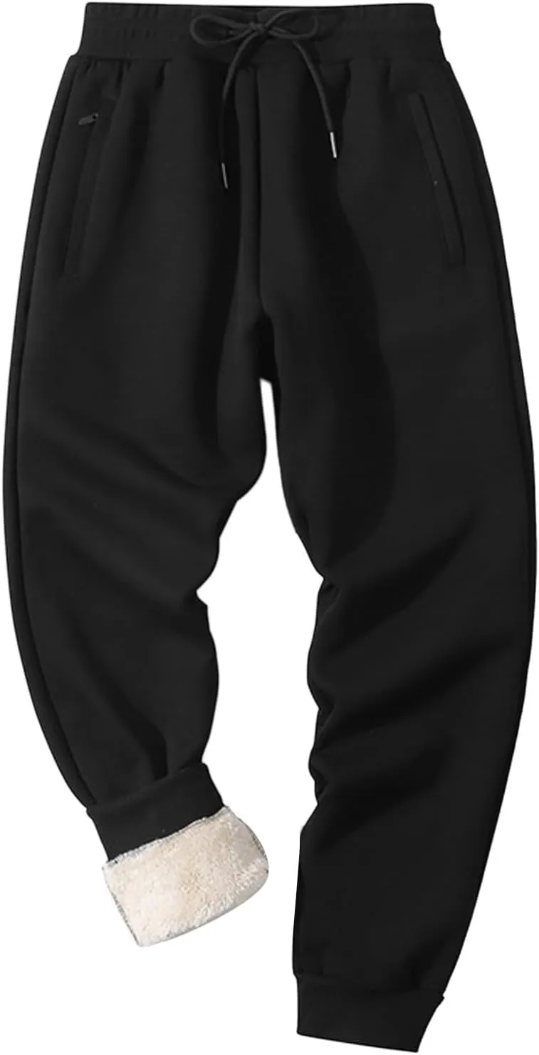 Men's Cotton Sweatpants Drawstring Elastic Waist Wide Leg Pant Regular Fit Pants Outdoor Hiking Trousers