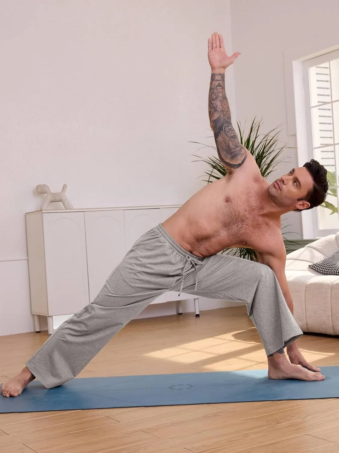 Men's Cotton Yoga Sweatpants Athletic Lounge Pants Open Bottom Casual Loose Sweat Pants for Men with Pockets