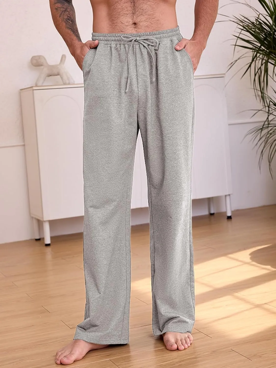 Men's Cotton Yoga Sweatpants Athletic Lounge Pants Open Bottom Casual Loose Sweat Pants for Men with Pockets