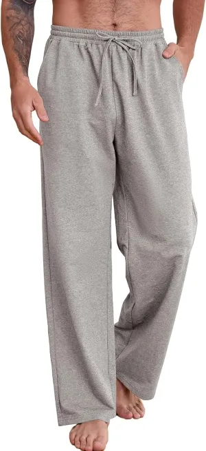 Men's Cotton Yoga Sweatpants Athletic Lounge Pants Open Bottom Casual Loose Sweat Pants for Men with Pockets