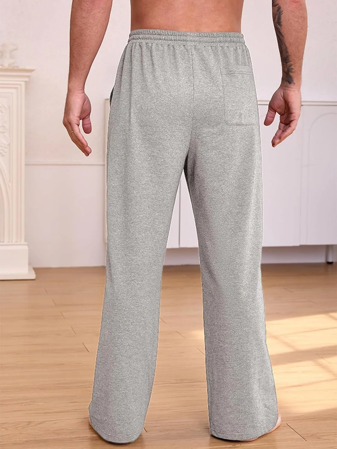 Men's Cotton Yoga Sweatpants Athletic Lounge Pants Open Bottom Casual Loose Sweat Pants for Men with Pockets