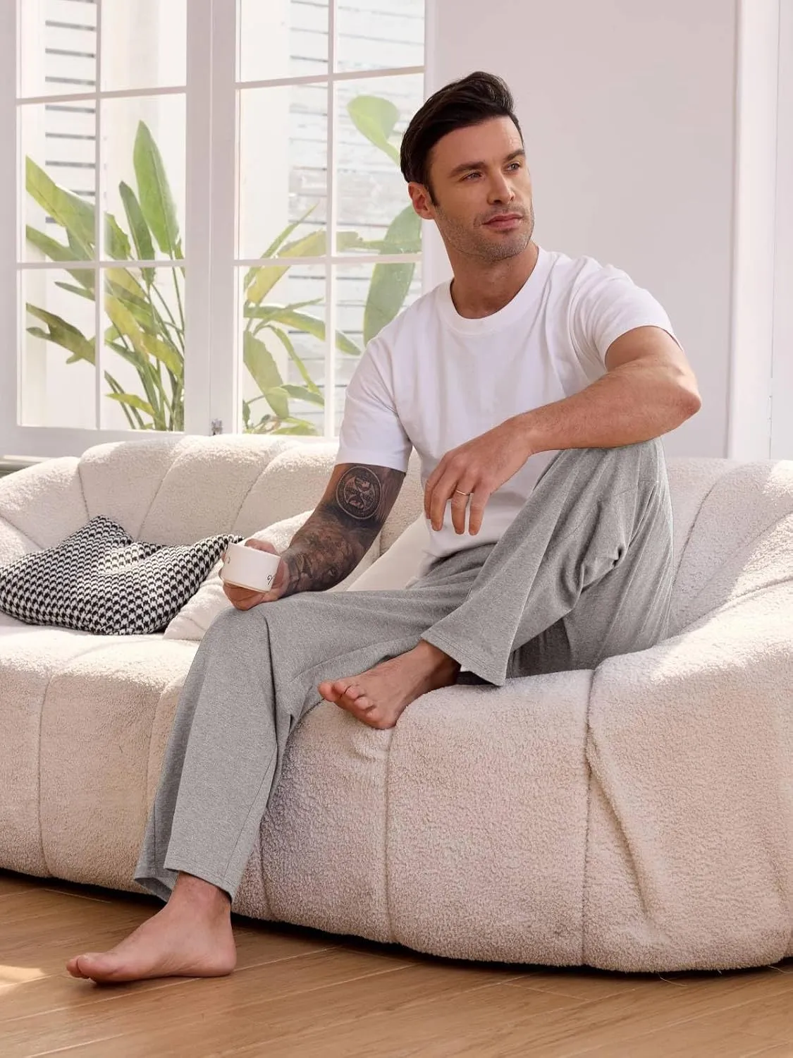 Men's Cotton Yoga Sweatpants Athletic Lounge Pants Open Bottom Casual Loose Sweat Pants for Men with Pockets
