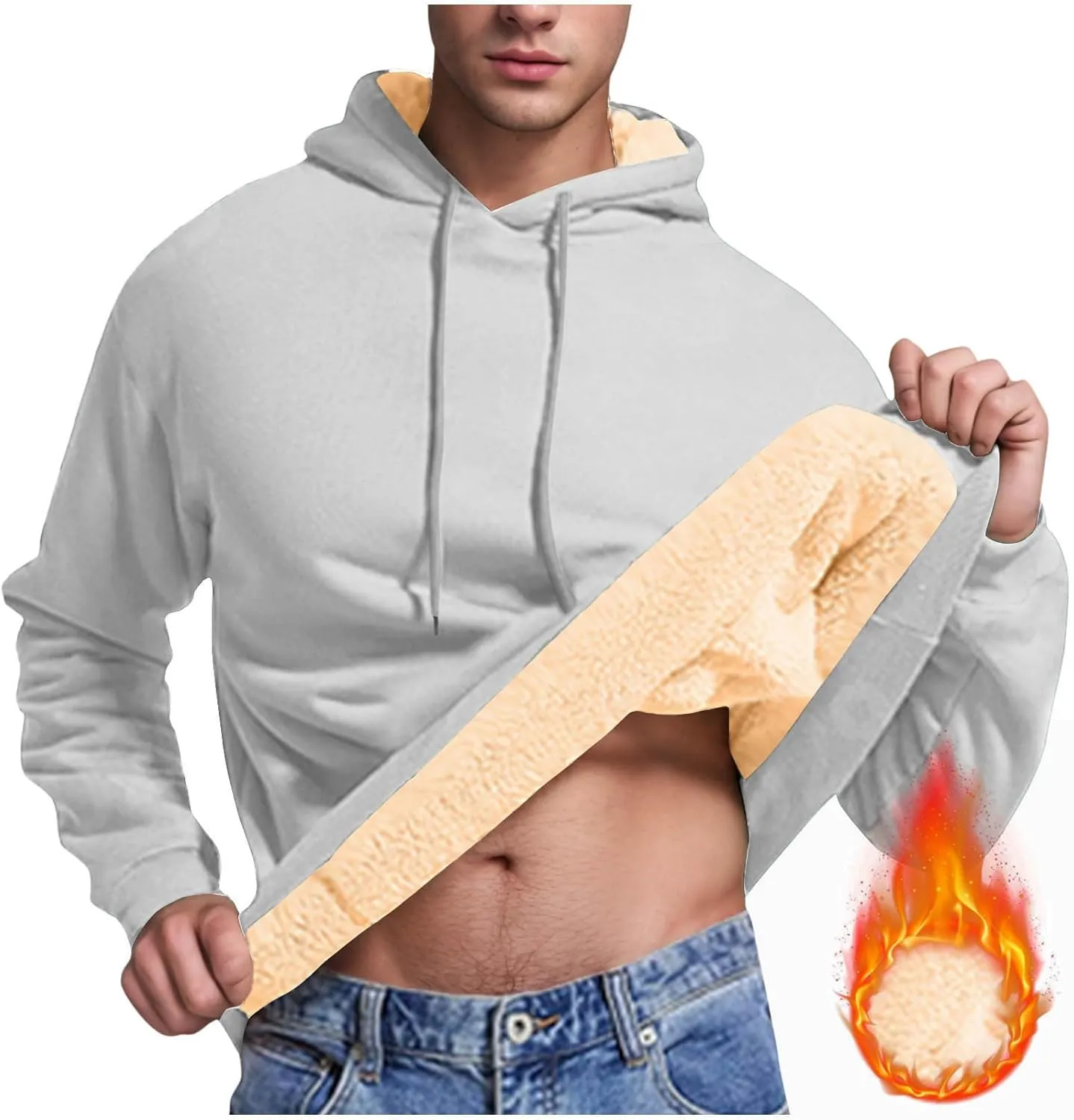 Mens Fleece Lined Hoodies Heavyweight Thick Winter Pullover Sherpa Warm Hooded Sweatshirt Thermal Windproof Jacket