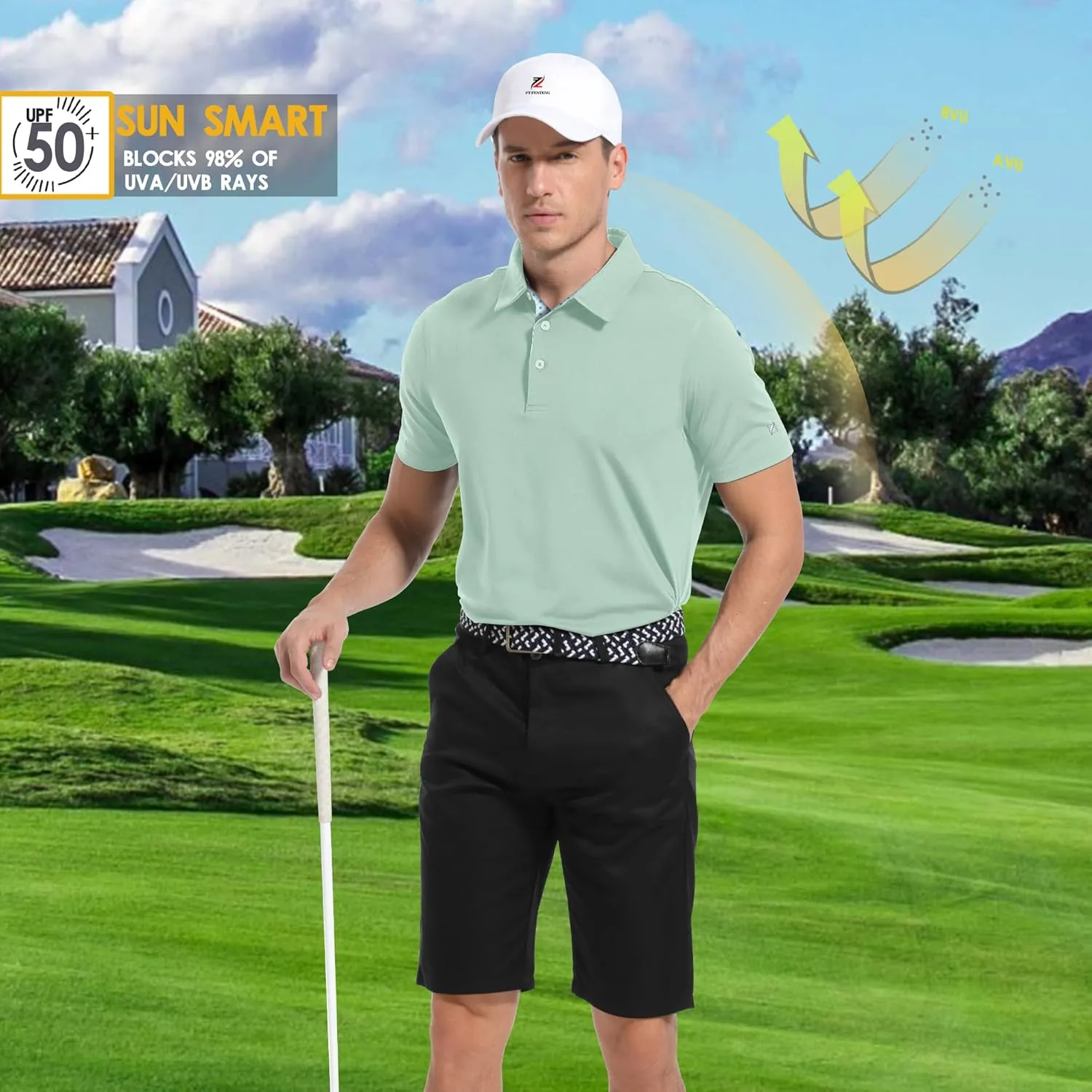 Mens Golf Polo Shirt Moisture Wicking Dry Fit Performance Sport Pin Striped Short Sleeve Golf Shirts for Men