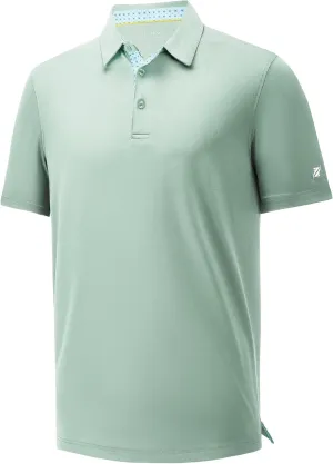 Mens Golf Polo Shirt Moisture Wicking Dry Fit Performance Sport Pin Striped Short Sleeve Golf Shirts for Men