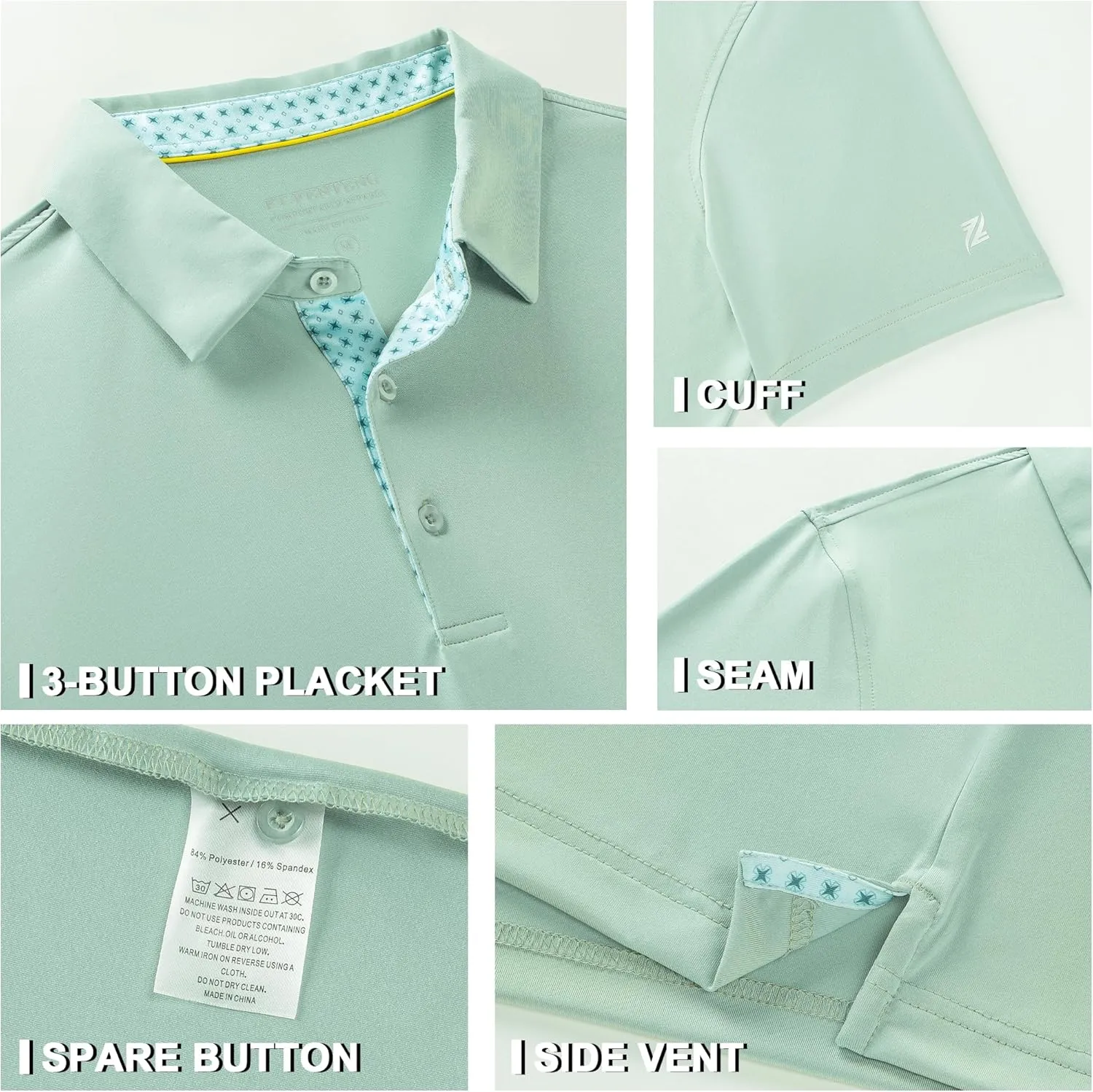 Mens Golf Polo Shirt Moisture Wicking Dry Fit Performance Sport Pin Striped Short Sleeve Golf Shirts for Men
