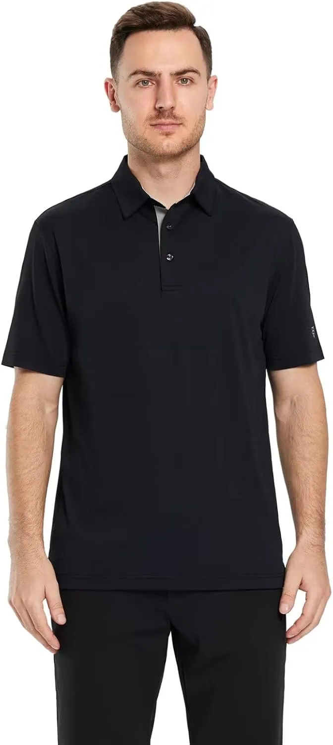 Mens Golf Shirt Short and Long Sleeve Moisture Wicking Dry Fit Performance Solid Casual Pique Golf Polo Shirts for Men