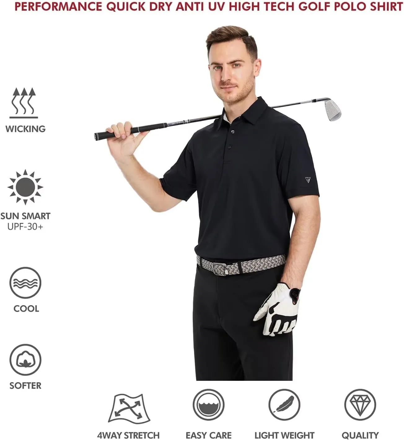 Mens Golf Shirt Short and Long Sleeve Moisture Wicking Dry Fit Performance Solid Casual Pique Golf Polo Shirts for Men