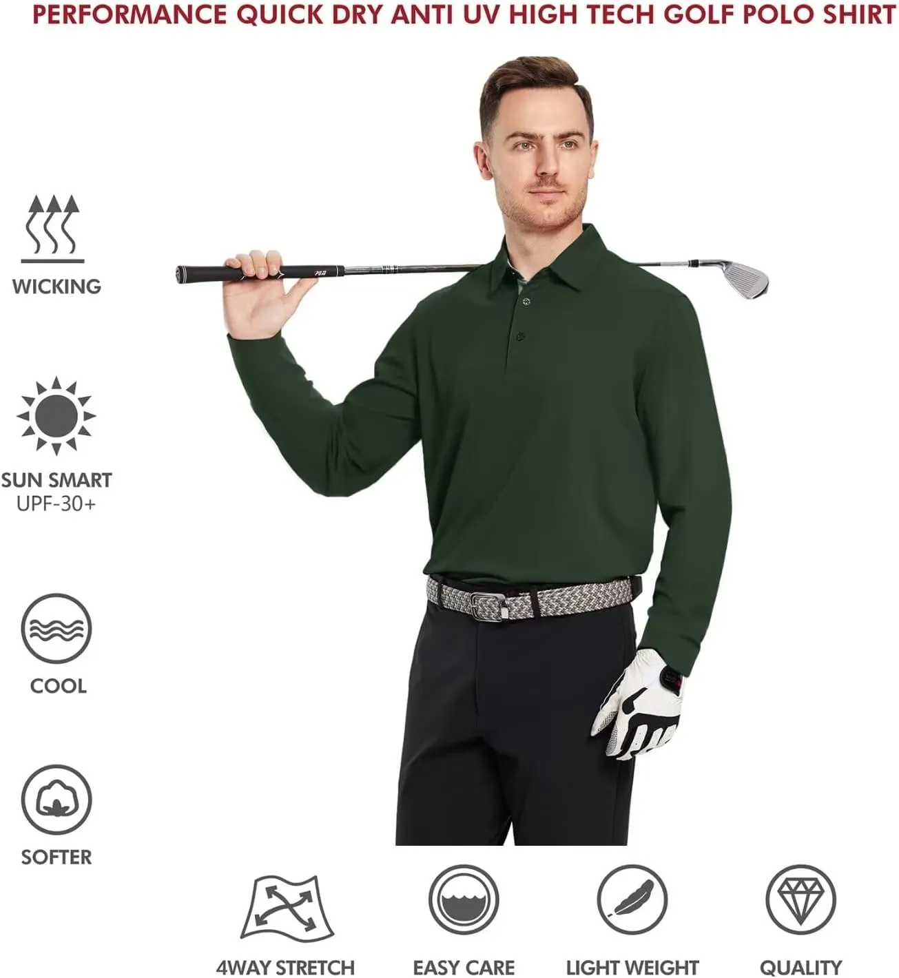 Mens Golf Shirt Short and Long Sleeve Moisture Wicking Dry Fit Performance Solid Casual Pique Golf Polo Shirts for Men