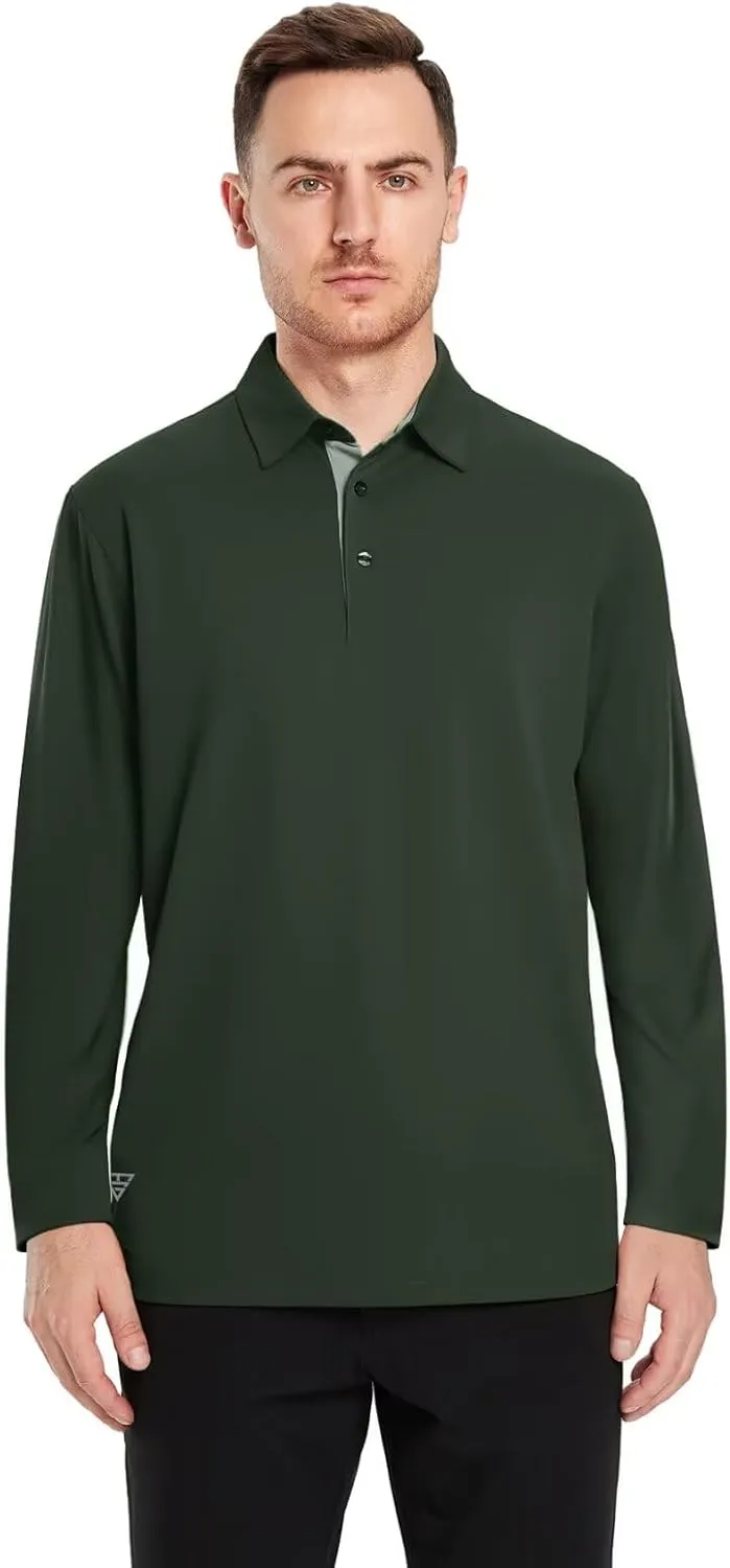 Mens Golf Shirt Short and Long Sleeve Moisture Wicking Dry Fit Performance Solid Casual Pique Golf Polo Shirts for Men