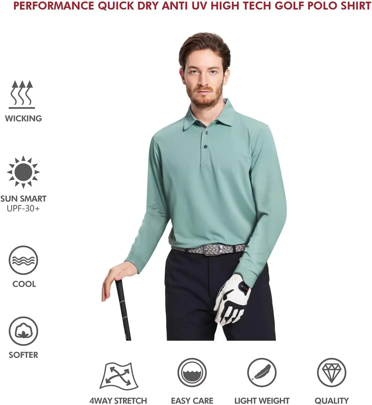 Mens Golf Shirt Short and Long Sleeve Moisture Wicking Dry Fit Performance Solid Casual Pique Golf Polo Shirts for Men