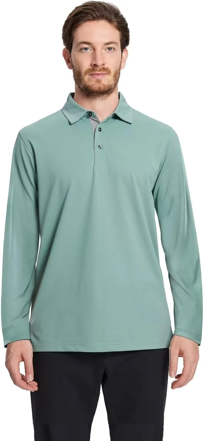 Mens Golf Shirt Short and Long Sleeve Moisture Wicking Dry Fit Performance Solid Casual Pique Golf Polo Shirts for Men