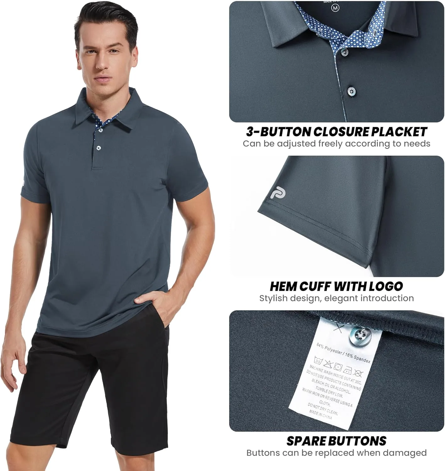 Mens Golf Shirt Short Sleeve Moisture Wicking Dry Fit Performance Casual Solid Collared Golf Polo Shirts for Men