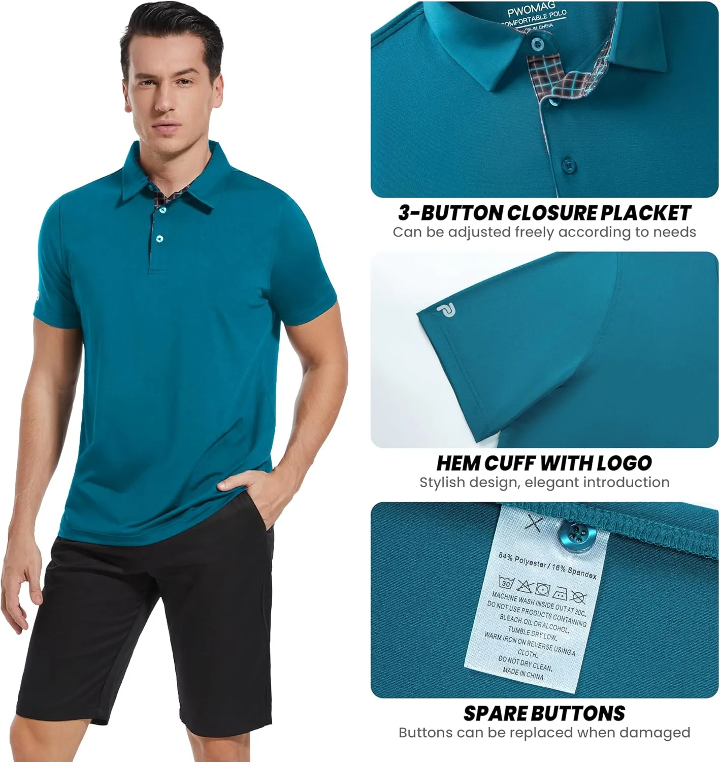 Mens Golf Shirt Short Sleeve Moisture Wicking Dry Fit Performance Casual Solid Collared Golf Polo Shirts for Men