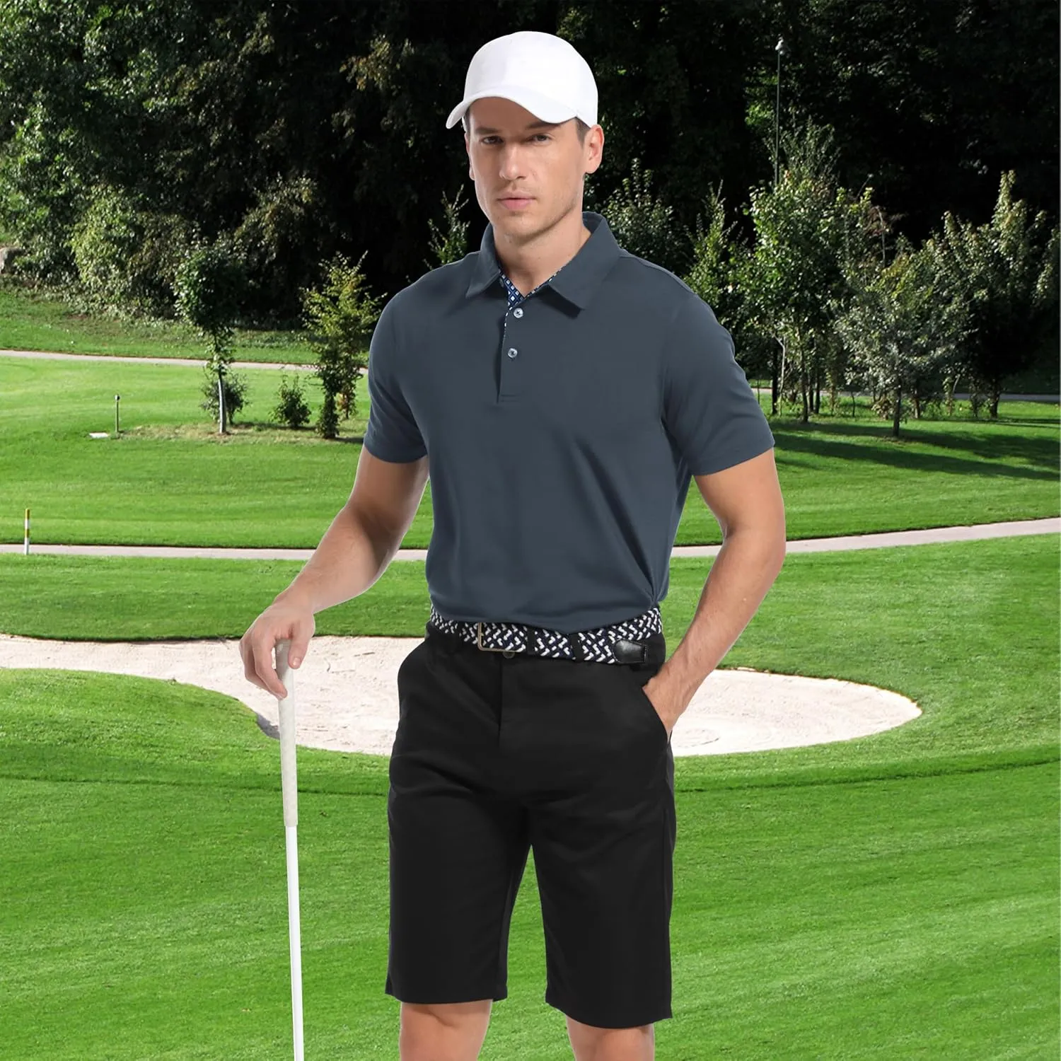 Mens Golf Shirt Short Sleeve Moisture Wicking Dry Fit Performance Casual Solid Collared Golf Polo Shirts for Men