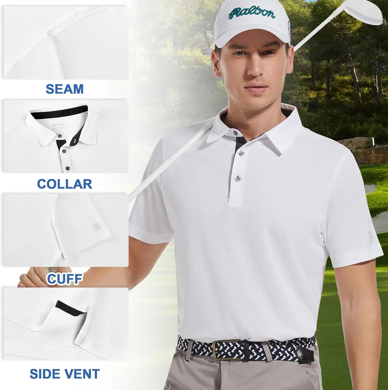 Mens Golf Shirt Short Sleeve Moisture Wicking Dry Fit Performance Solid Casual Pique Collared Golf Polo Shirts for Men