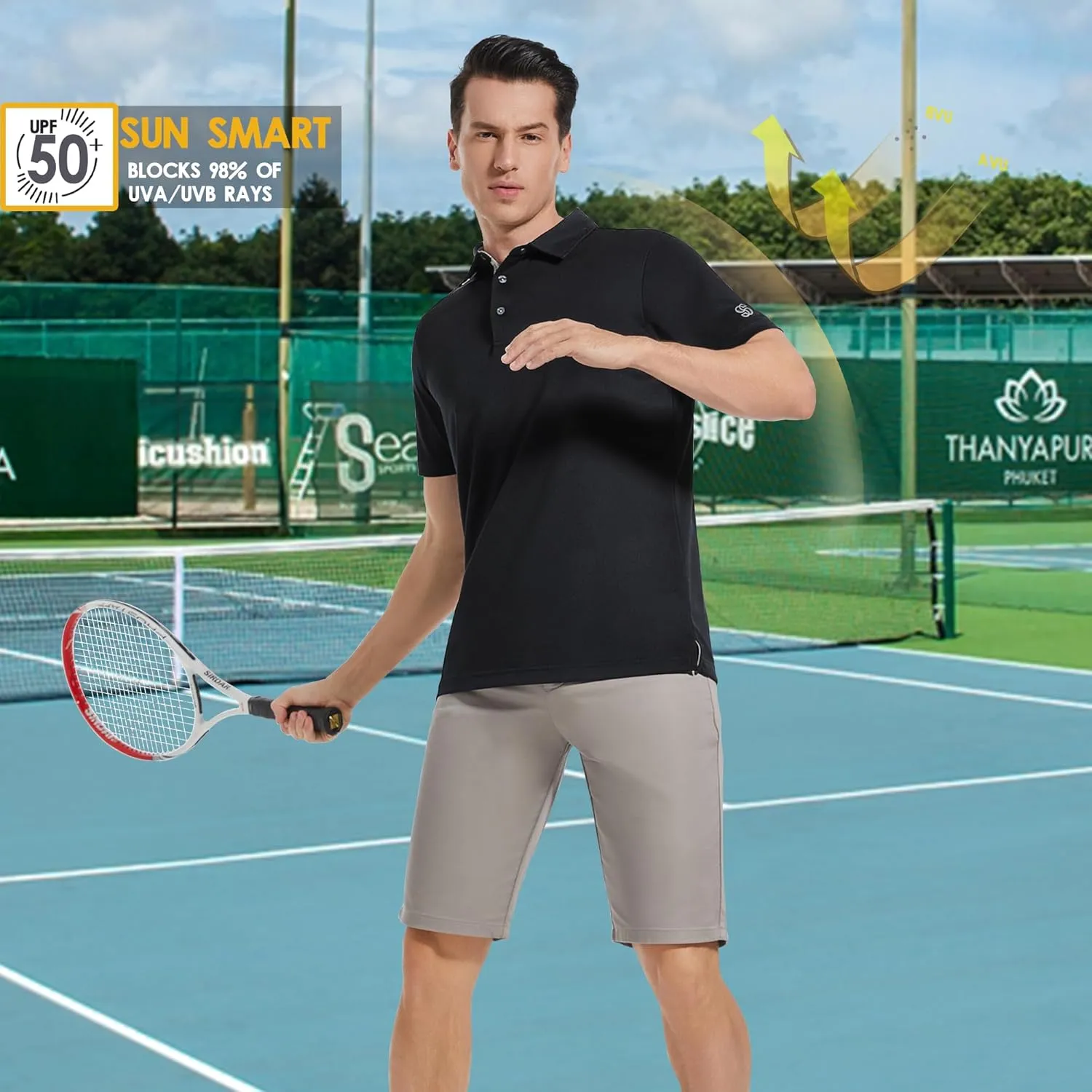 Mens Golf Shirt Short Sleeve Moisture Wicking Dry Fit Performance Solid Casual Pique Collared Golf Polo Shirts for Men