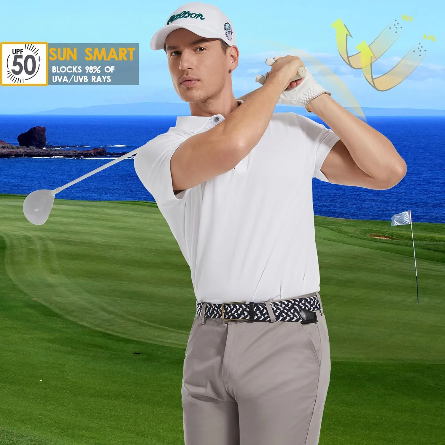 Mens Golf Shirt Short Sleeve Moisture Wicking Dry Fit Performance Solid Casual Pique Collared Golf Polo Shirts for Men