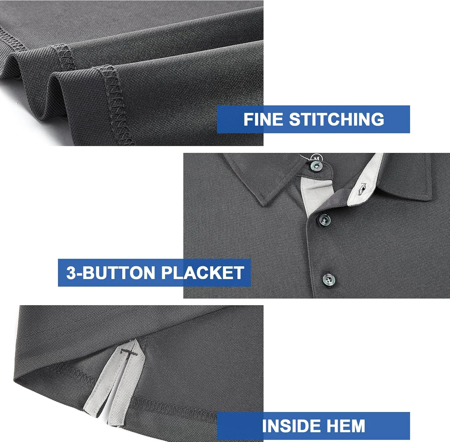 Mens Golf Shirt Short Sleeve Moisture Wicking Dry Fit Performance Solid Casual Pique Collared Golf Polo Shirts for Men