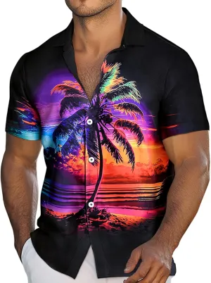 Men's Hawaiian Printed Short Sleeve Shirts Tropical Floral Button Down Aloha Holiday Shirt Vacation Casual Beach Clothings
