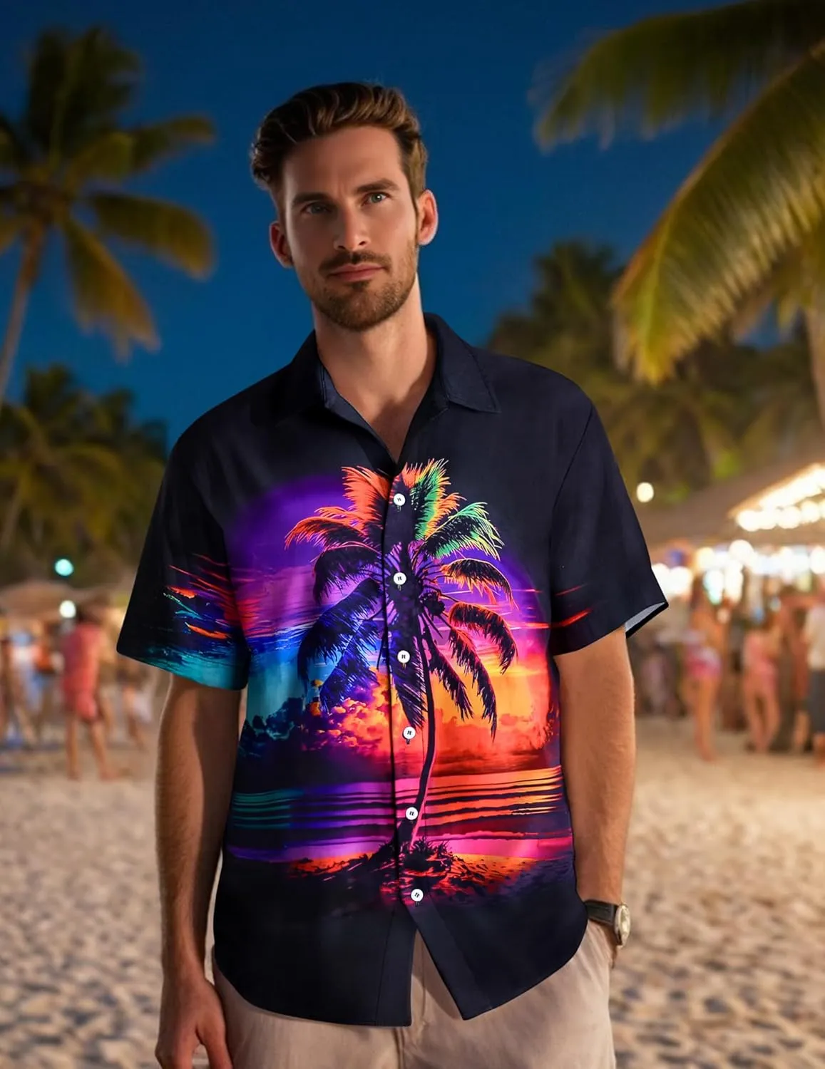 Men's Hawaiian Printed Short Sleeve Shirts Tropical Floral Button Down Aloha Holiday Shirt Vacation Casual Beach Clothings