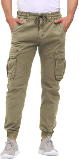 Men's Hiking Cargo Pants Joggers Slim Fit Stretch Lightweight Casual Work Pants with Pockets Drawstring Waist