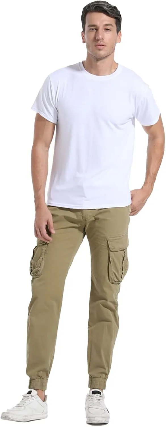 Men's Hiking Cargo Pants Joggers Slim Fit Stretch Lightweight Casual Work Pants with Pockets Drawstring Waist