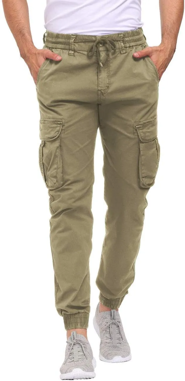 Men's Hiking Cargo Pants Joggers Slim Fit Stretch Lightweight Casual Work Pants with Pockets Drawstring Waist