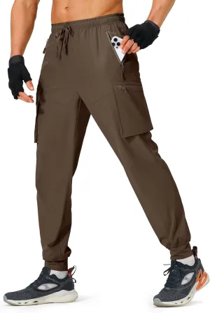 Men's Hiking Pants Cargo Lightweight Quick Dry Elastic Waist Golf Joggers with Zipper Pockets Water Resistant